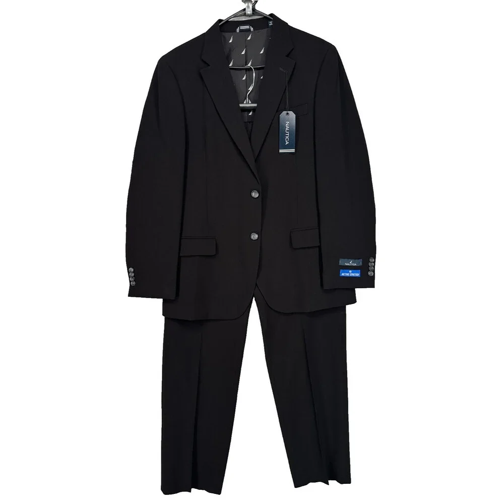 Nautica Men's Suit 38S 32x31 Black Modern Fit Bi-Stretch Performance NWT $395